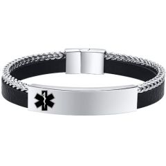 **COI Titanium Medical Alert Genuine Leather Bracelet With Steel Clasp(Length: 8.27 inches)-9985AA