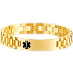 **COI Titanium Black/Gold Tone/Silver Medical Alert Bracelet With Steel Clasp(Length: 8.27 inches)-9986AA