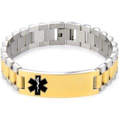 **COI Titanium Gold Tone Silver Medical Alert Bracelet With Steel Clasp(Length: 8.27 inches)-9989AA