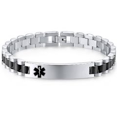 **COI Titanium Black Silver Medical Alert Bracelet With Steel Clasp(Length: 8.27 inches)-9990AA