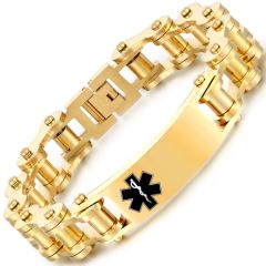 **COI Titanium Gold Tone/Silver Medical Alert Bracelet With Steel Clasp(Length: 8.78 inches)-9996AA