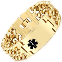 **COI Titanium Gold Tone/Silver Medical Alert Bracelet With Steel Clasp(Length: 8.78 inches)-9997AA