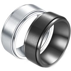 *COI Titanium Black/Silver Step Edges Ring - JT2832