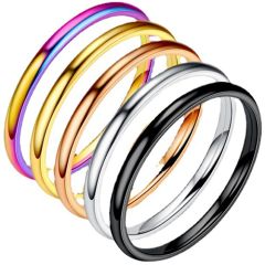 COI Titanium Black/Gold Tone/Silver/Rose/Rainbow Color 2mm Dome Court Ring-3702
