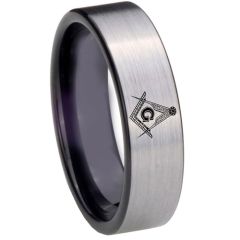 COI Titanium Black Silver Masonic Pipe Cut Flat Ring-JT5038