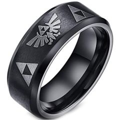 *COI Black Tungsten Carbide Legend Zelda Beveled Edges Ring-TG2061