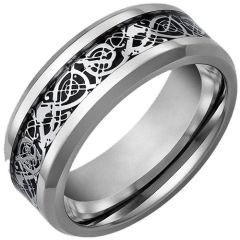 **COI Tungsten Carbide Dragon Beveled Edges Ring - TG2124AA