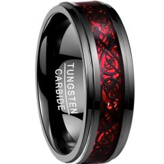 COI Tungsten Carbide Black Red Dragon Step Edges Ring-TG2214