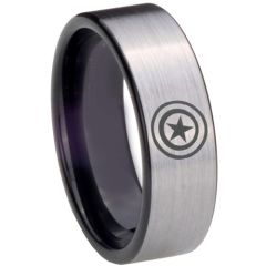 COI Tungsten Carbide Black Silver Captain American Dome Court Ring-TG2300