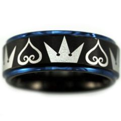 COI Tungsten Carbide Black Blue Kingdom & Heart Ring - TG2582