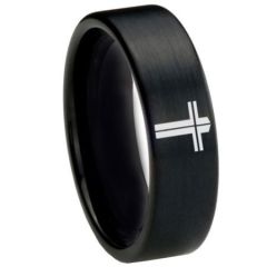 COI Black Titanium Cross Pipe Cut Flat Ring-2613