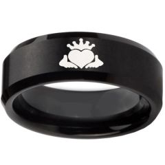 COI Black Tungsten Carbide Mo Anam Cara Beveled Edges Ring-TG261