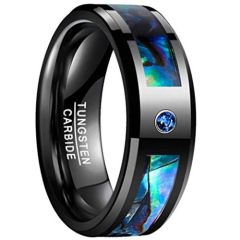 *COI Black Tungsten Carbide Abalone Shell & Zirconia Ring-TG3237B