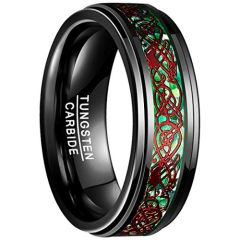 COI Black Tungsten Carbide Red Dragon Step Edges Ring-TG3241BB