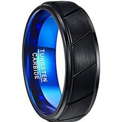 COI Tungsten Carbide Black Blue Diagonal Grooves Ring-TG3246