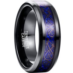 COI Black Tungsten Carbide Dragon Beveled Edges Ring-TG3371