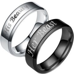 COI Tungsten Carbide Black/Silver His Beauty Her Beast Flat Ring-TG3438A