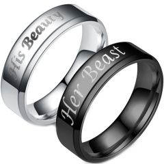 COI Titanium Black/Silver His Beauty Her Beast Beveled Edges Ring-4094