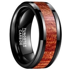 COI Black Tungsten Carbide Wood Beveled Edges Ring-TG3485