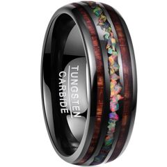 COI Black Tungsten Carbide Wood & Crushed Opal Dome Court Ring-TG3498