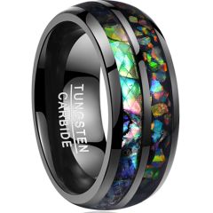 COI Black Tungsten Carbide Crushed Opal Dome Court Ring-TG3565
