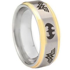 *COI Titanium Bat Man & Wonder Women Step Edges Ring-JT3574