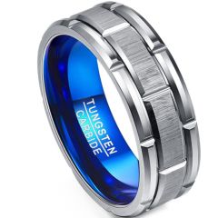 COI Tungsten Carbide Blue Silver Brick Pattern Ring-TG3598AA