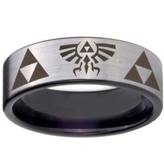 COI Tungsten Carbide Black Silver Legend Zelda Dome Court Ring-TG3647