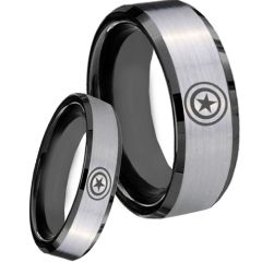 COI Tungsten Carbide Black Silver Captain American Ring-TG3712