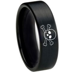 COI Black Tungsten Carbide Skull & Bones Pipe Cut Ring-TG3726