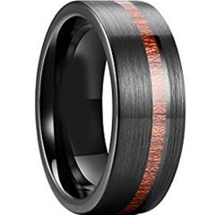 COI Black Tungsten Carbide Offset Wood Pipe Cut Flat Ring-TG3847