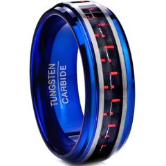 COI Tungsten Carbide Blue Silver Ring With Carbon Fiber-TG3898