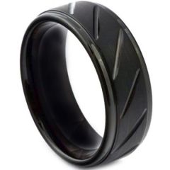 COI Black Tungsten Carbide Diagonal Grooves Ring-TG3904