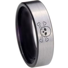 COI Titanium Black Silver Skull & Bones Pipe Cut Flat Ring-3973