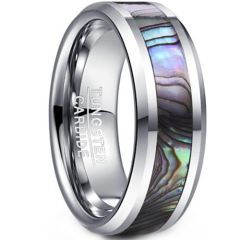 COI Tungsten Carbide Abalone Shell Beveled Edges Ring-TG4070