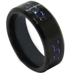 COI Black Titanium Beveled Edges Signet Ring With Carbon Fiber-3516