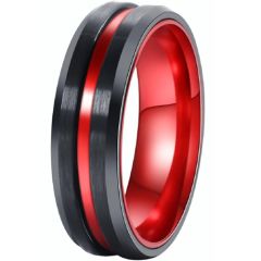 *COI Tungsten Carbide Black Red Center Groove Ring-TG4527