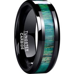 COI Black Tungsten Carbide Green Wood Beveled Edges Ring-TG4632