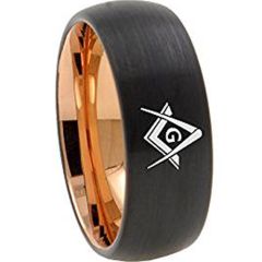 *COI Tungsten Carbide Black Rose Masonic Dome Court Ring-TG4673