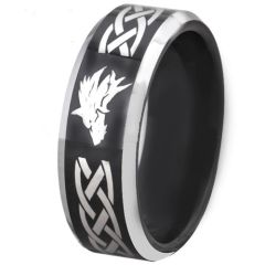 COI Tungsten Carbide Black Silver Wolf Celtic Ring-TG4677