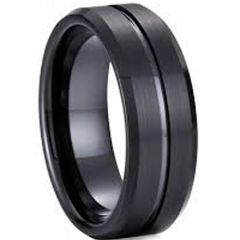 COI Black Tungsten Carbide Center Grooves Beveled Edge Ring-5138