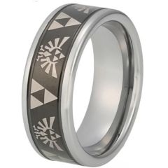 COI Titanium Black Silver Legend Zelda Beveled Edges Ring-848