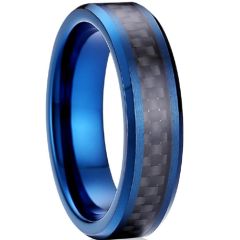 COI Blue Tungsten Carbide Carbon Fiber Beveled Edges Ring-TG4120