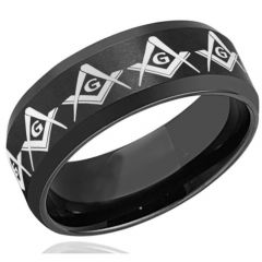 COI Black Tungsten Carbide Masonic Beveled Edges Ring-TG1270