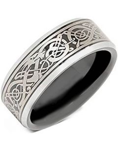 COI Tungsten Carbide Black Silver Dragon Ring-TG4657