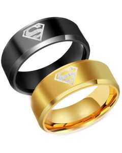 *COI Tungsten Carbide Black/Gold Superman Beveled Edges Ring-2761
