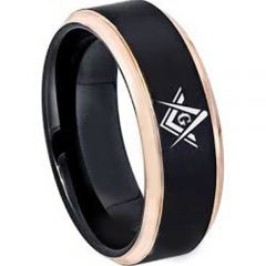 COI Titanium Black Rose Masonic Step Edges Ring-2865