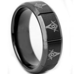 COI Black Tungsten Carbide Masonic Beveled Edges Ring-TG2905