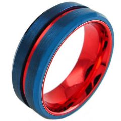 COI Titanium Blue Red Center Groove Ring-3098