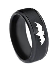 *COI Black Tungsten Carbide Batman Step Edges Ring-TG3264BB